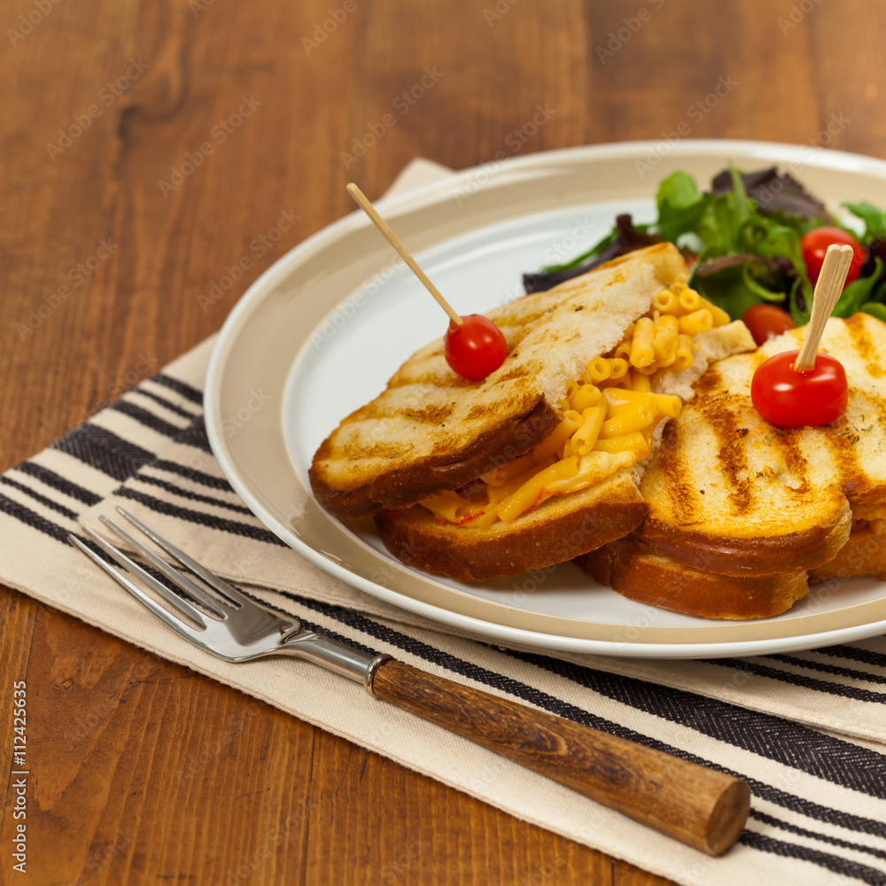 Macaroni and Cheese Sandwich. Selective focus. Macaroni and Cheese Sandwich. Selective focus.