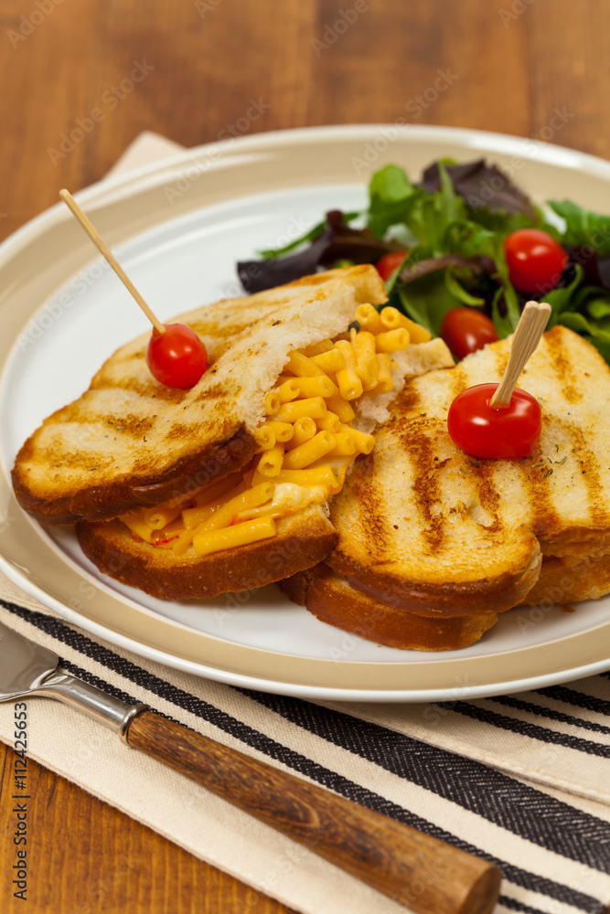Macaroni and Cheese Sandwich. Selective focus. Macaroni and Cheese Sandwich. Selective focus.