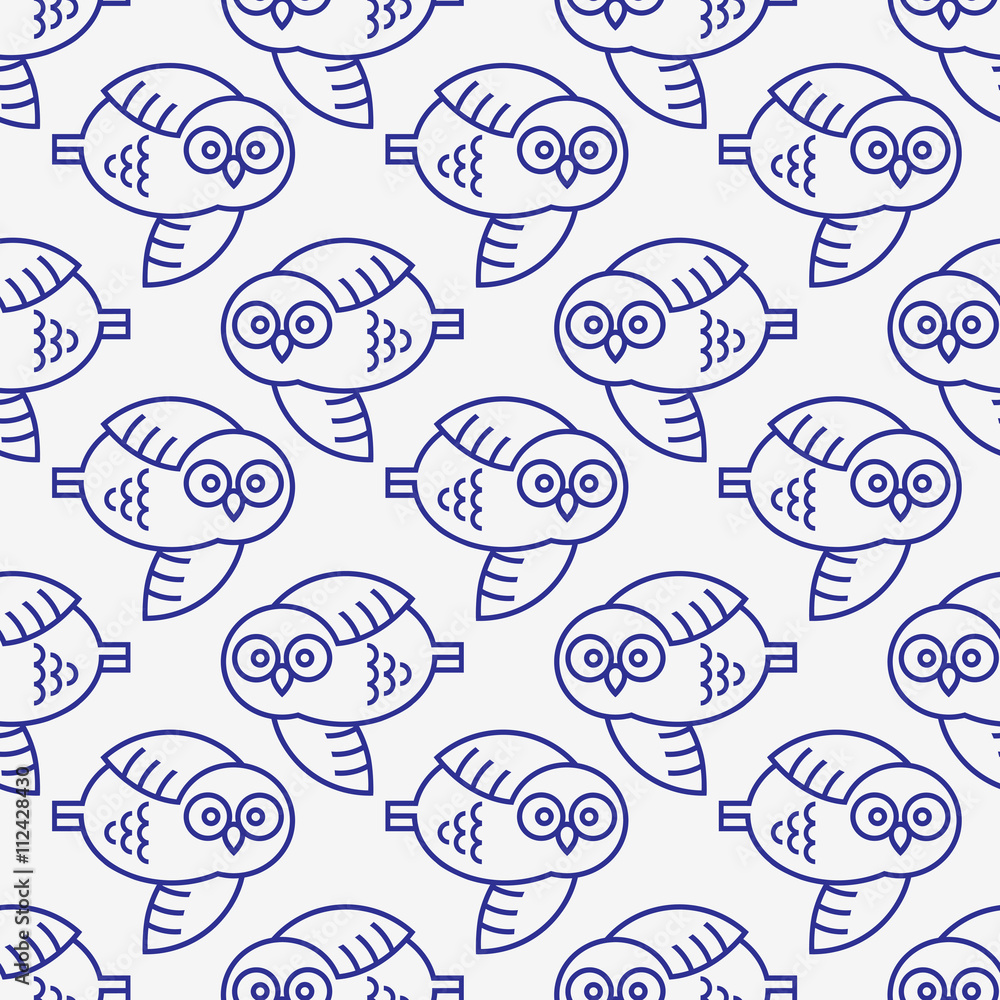 Seamless pattern with owls in flight