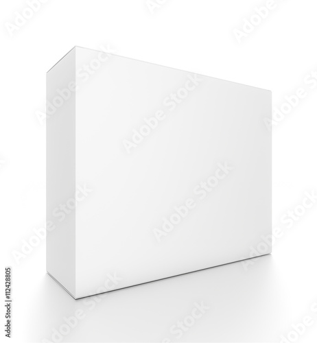 White horizontal rectangle blank box from front side angle. 3D illustration isolated on white background. © Mockup Cake