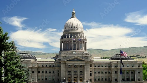 Capital and blowing flags in Boise Idaho photo