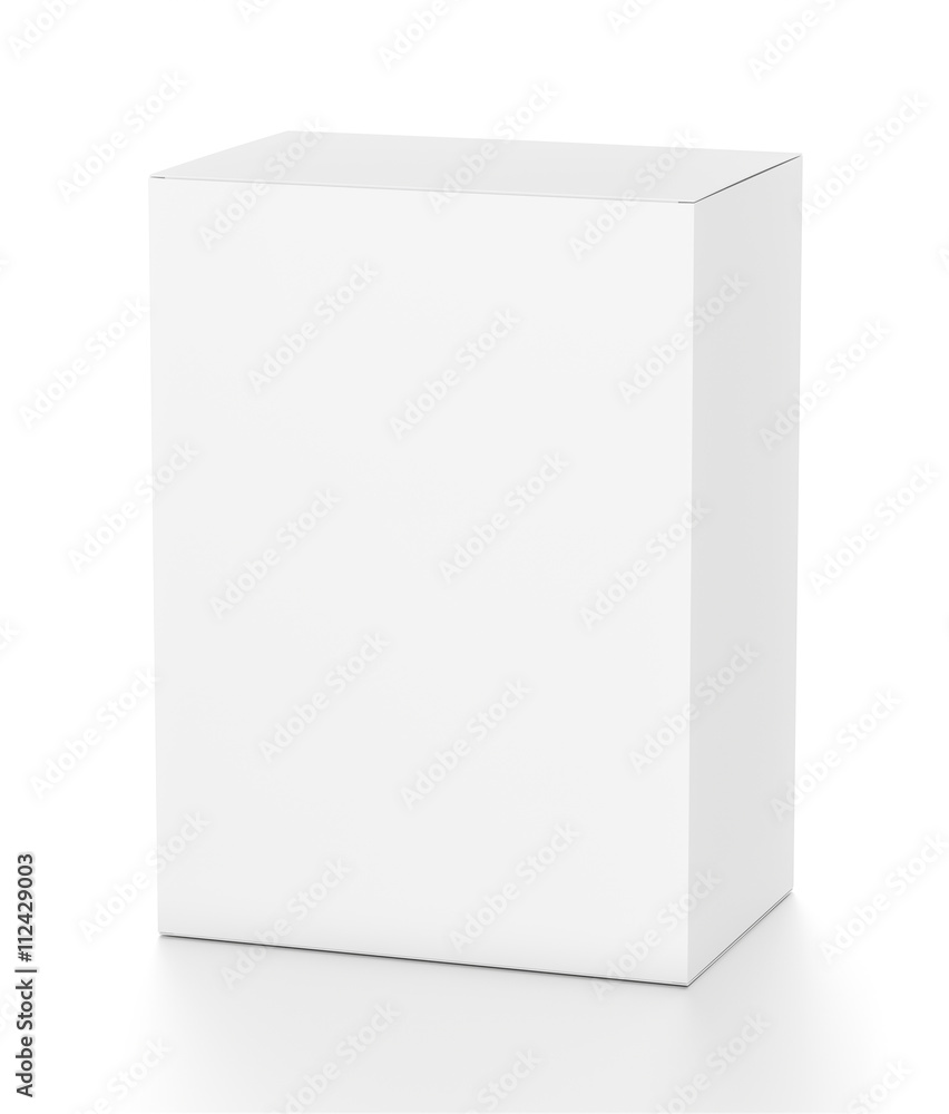 White vertical rectangle blank box from top front far side angle. 3D illustration isolated on white background. White vertical rectangle blank box from top front far side angle. 3D illustration isolated on white background.