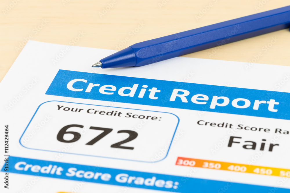 Fair credit score report with pen Fair credit score report with pen