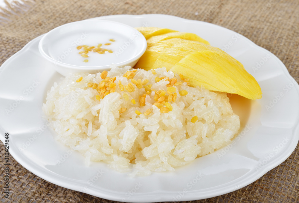 Sweet mango with sticky rice mix with coconut milk Sweet mango with sticky rice mix with coconut milk