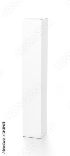 White tall vertical rectangle blank box from top front far side angle. 3D illustration isolated on white background.