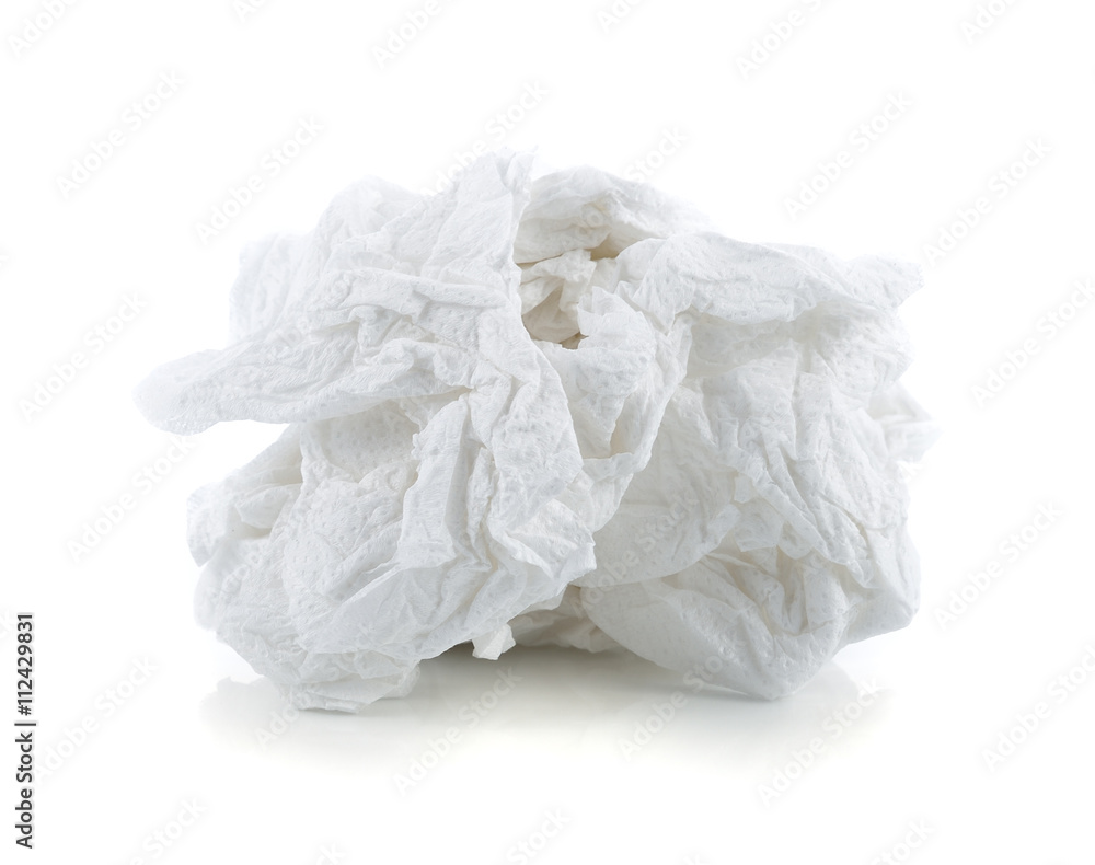 crumpled tissue paper isolated on white background.