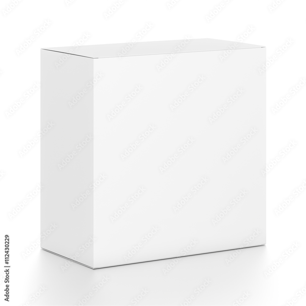 White rectangle blank box from top front side angle. 3D illustration isolated on white background. White rectangle blank box from top front side angle. 3D illustration isolated on white background.