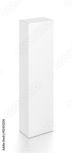 White tall vertical rectangle blank box from top front side angle. 3D illustration isolated on white background. © Mockup Cake