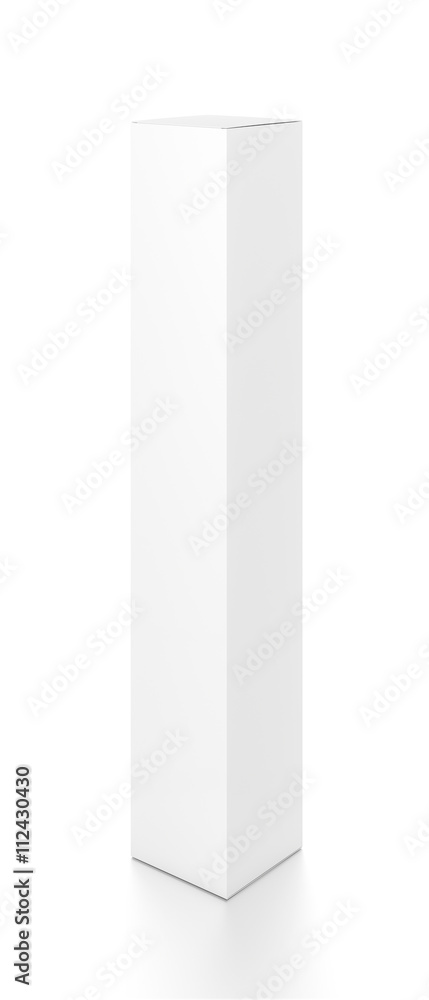 White tall vertical rectangle blank box from side angle. 3D illustration isolated on white background.