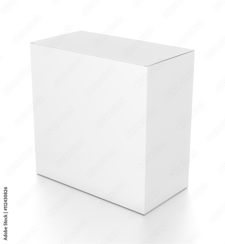 White rectangle blank box from top side angle. 3D illustration isolated on white background. White rectangle blank box from top side angle. 3D illustration isolated on white background.