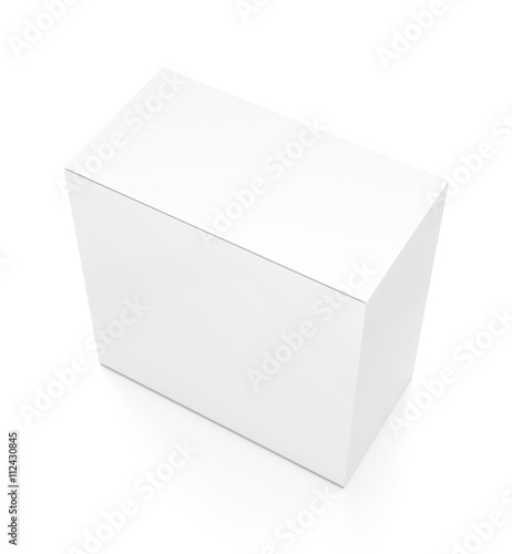 White rectangle blank box from top side angle. 3D illustration isolated on white background.