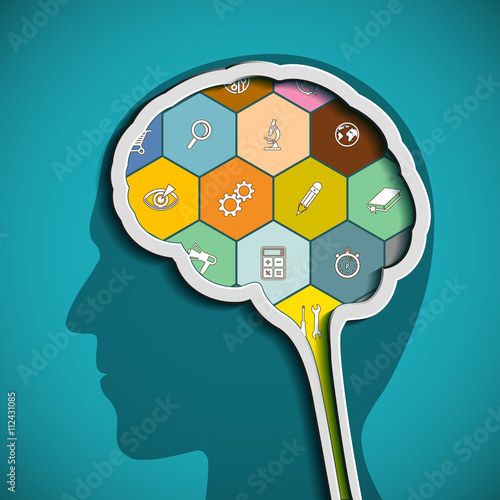 Head with the brain. The human mind.