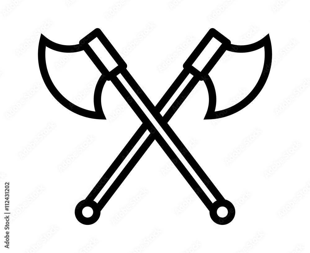 Crossed battleaxe or battle axe line art icon for games and websites Crossed battleaxe or battle axe line art icon for games and websites