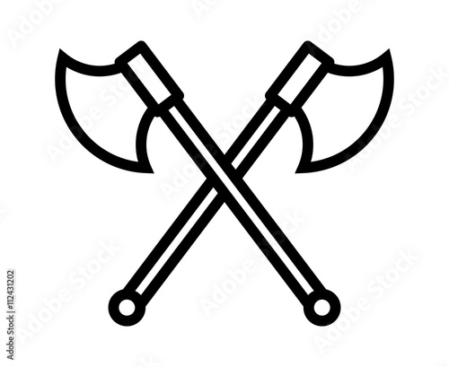 Crossed battleaxe or battle axe line art icon for games and websites