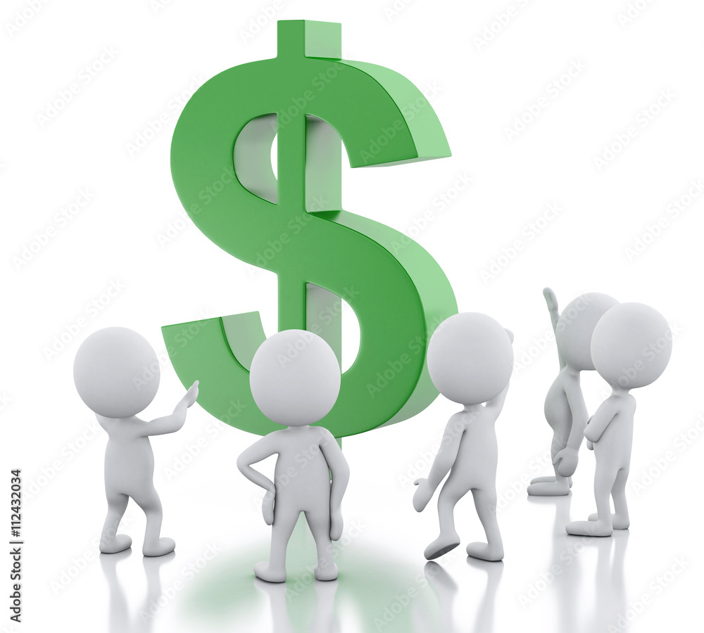 3d White people and dollar sign. Business concept. 3d White people and dollar sign. Business concept.
