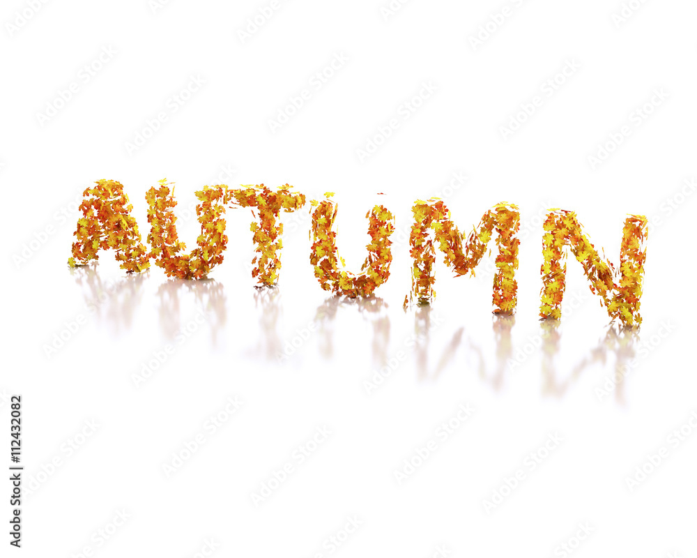 3d Word autumn written with leaves.
