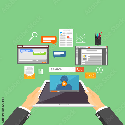 Mobile technology, internet content, distribution system concept illustration. 
