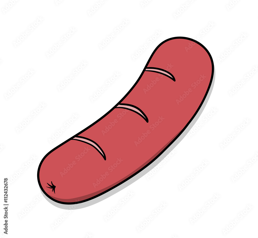 Sausage, a hand drawn vector illustration of a sausage. Sausage, a hand drawn vector illustration of a sausage.