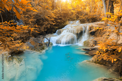 Erawan Waterfall  beautiful waterfall in deep forest  Erawan National Park in Kanchanaburi  Thailand