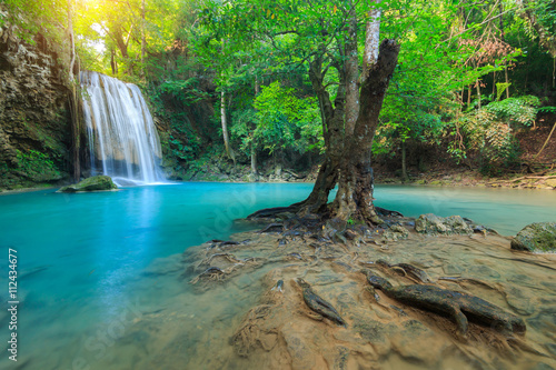 Erawan Waterfall  beautiful waterfall in deep forest  Erawan National Park in Kanchanaburi  Thailand