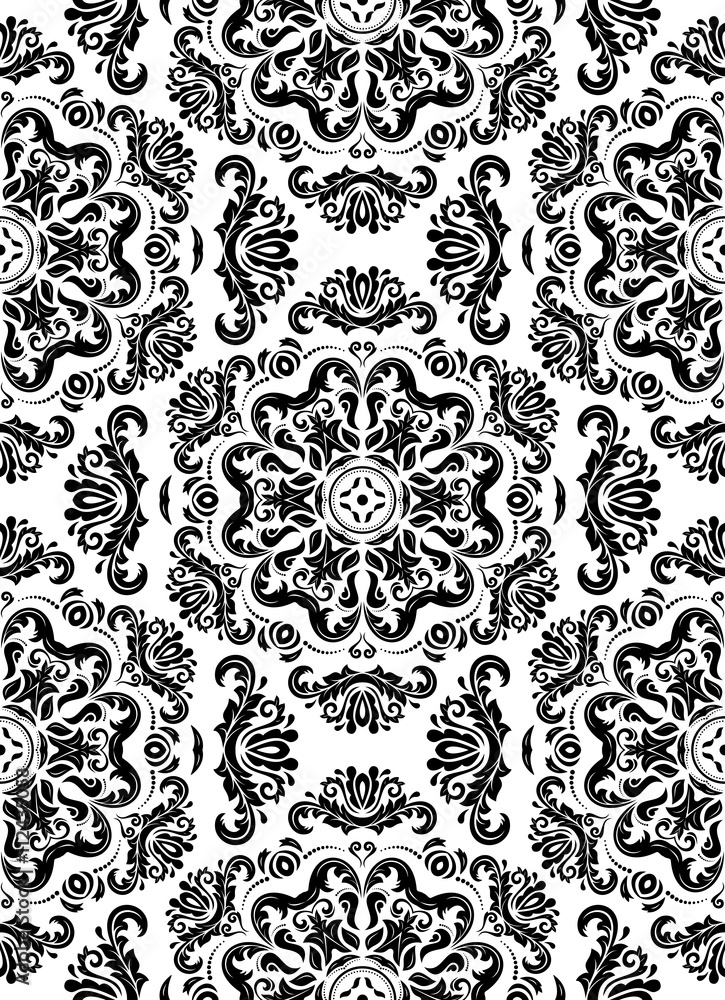 Obraz premium Oriental classic black and white pattern. Seamless abstract background