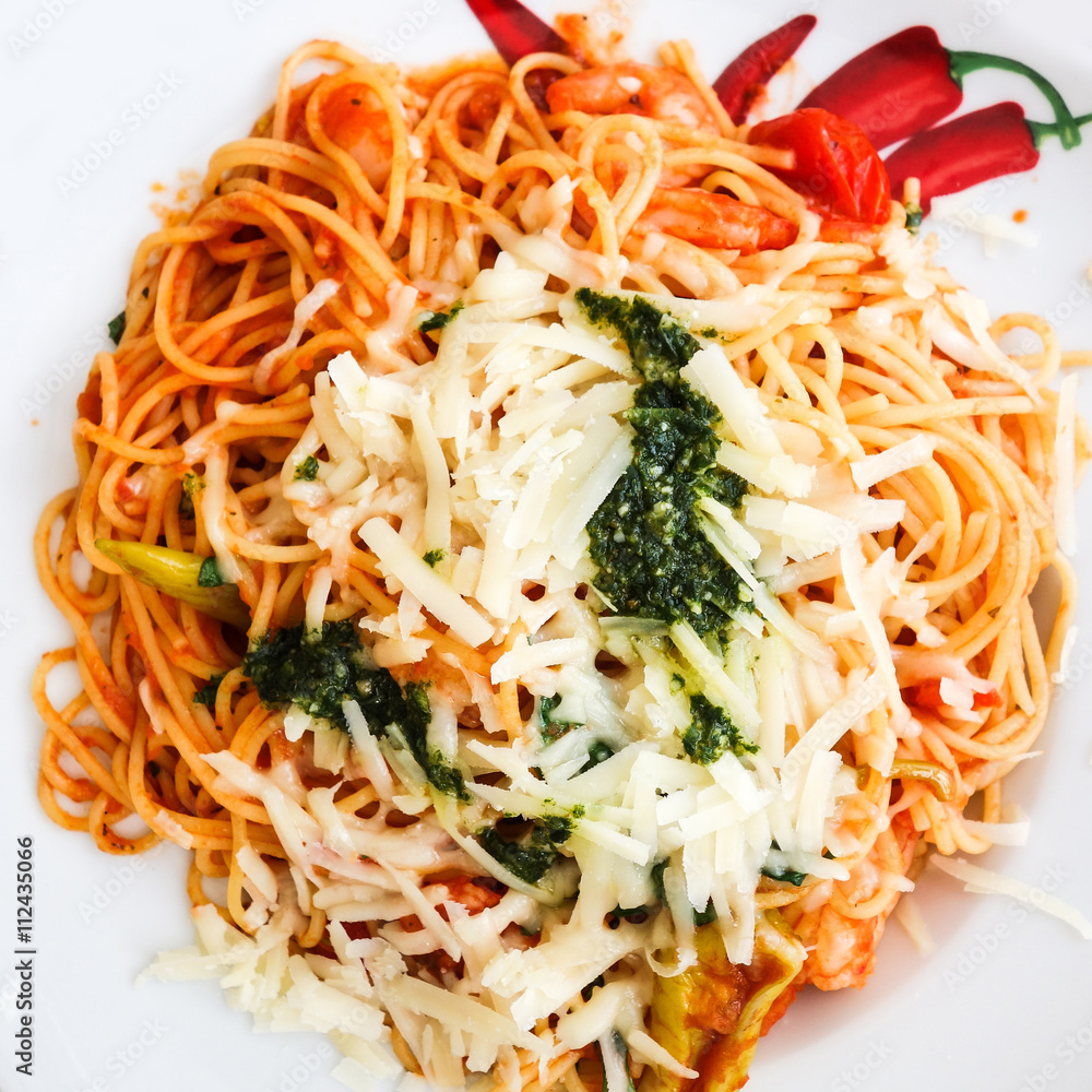 Pasta with Shrimp Dinner Dish on a the table Pasta with Shrimp Dinner Dish on a the table