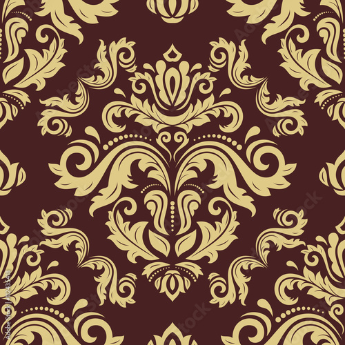 Oriental vector classic brown and golden pattern. Seamless abstract background with repeating elements