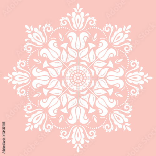 Elegant vector pink and white ornament in the style of barogue. Abstract traditional pattern with oriental elements