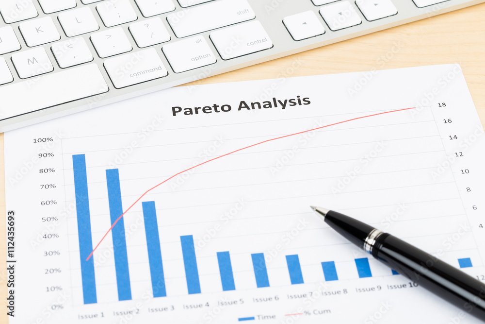 Pareto principle business analysis planning with pen, and keyboa Pareto principle business analysis planning with pen, and keyboa