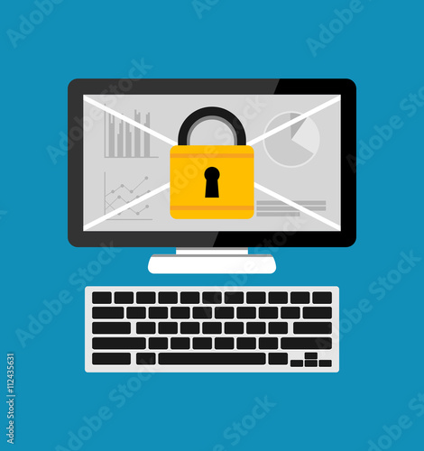Computer with padlock. Personal computer security. Flat design.
