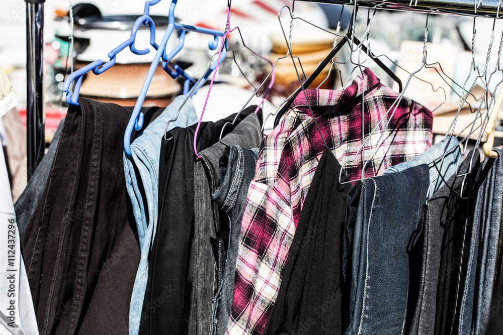 display of male second hand clothes on rack for charity display of male second hand clothes on rack for charity