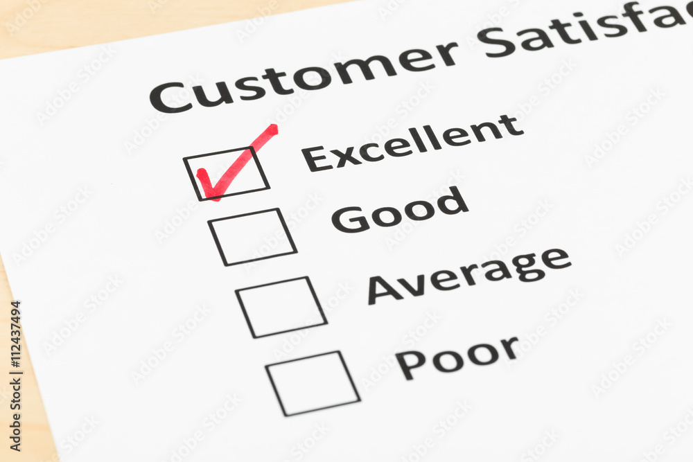 Customer satisfaction survey checkbox with excellent tick Customer satisfaction survey checkbox with excellent tick