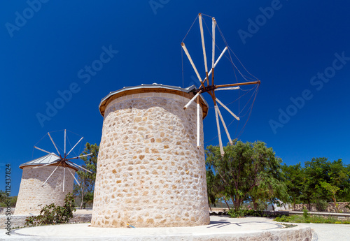 Traditional windmills in Alacati, Izmir province, Turkey photo