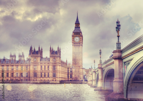 Big Ben and Houses of Parliament, vanilla vintage effect image