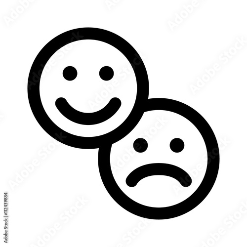 Customer satisfaction happy and sad / unhappy face line art icon for apps and websites