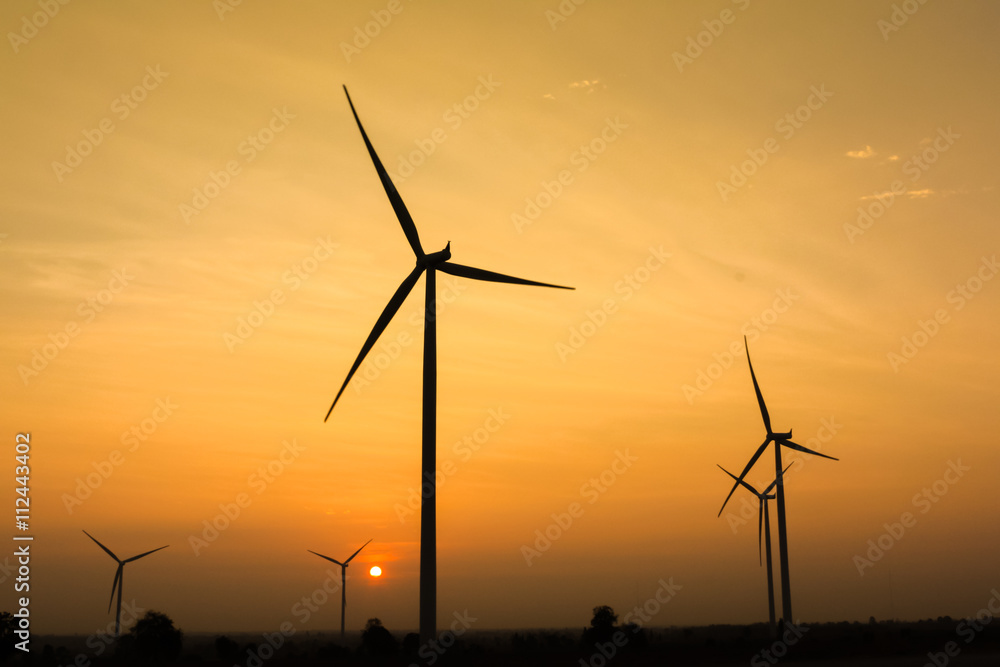 Sunrise at wind generator farm in Thailand