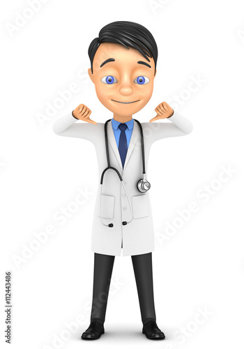 3d cheerful doctor standing on a white background