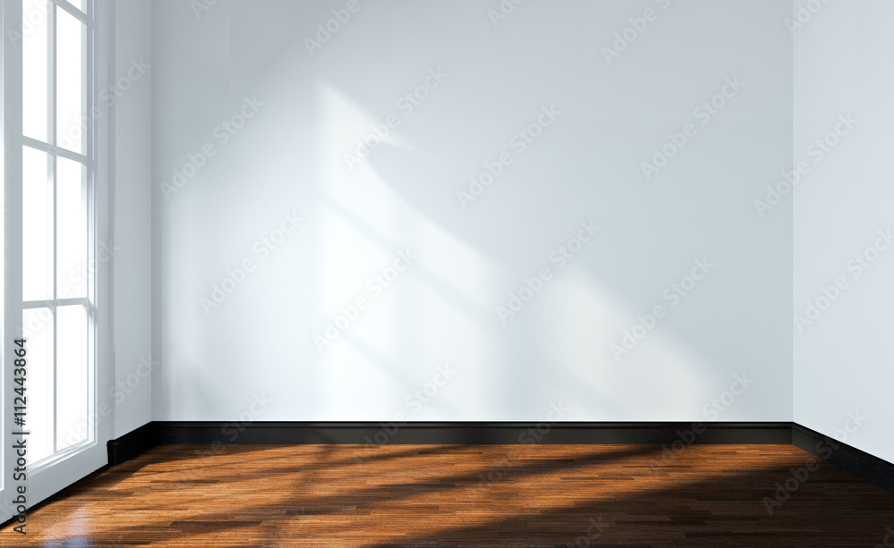 Fototapeta premium Empty Room Interior White Wall And Black Floor. 3d Render