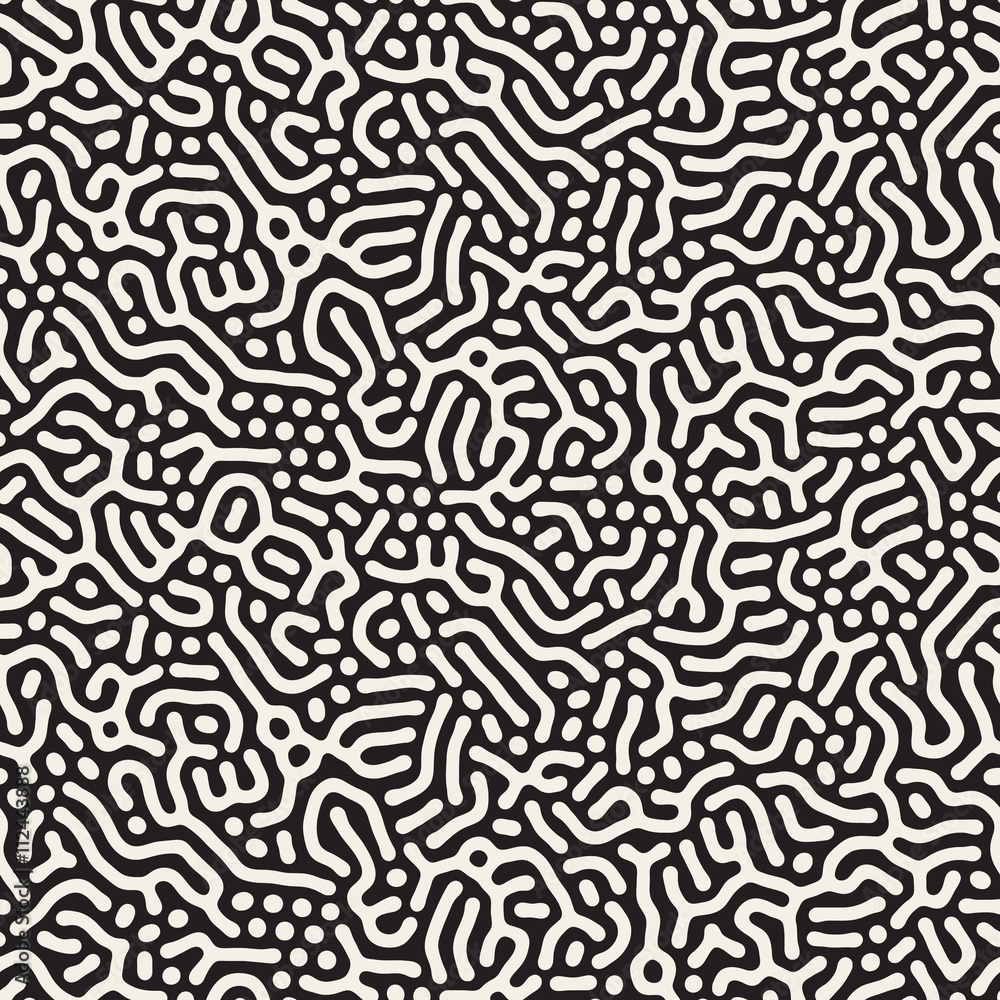Vector Seamless Black And White Jumble Organic Shapes Pattern