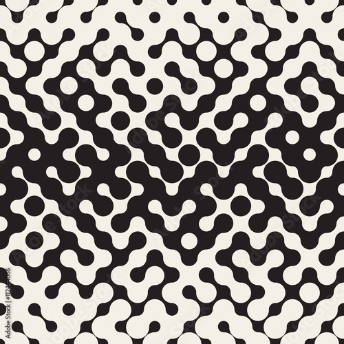 Vector Seamless Black And White Rounded Irregular Maze Halftone Gradient Pattern