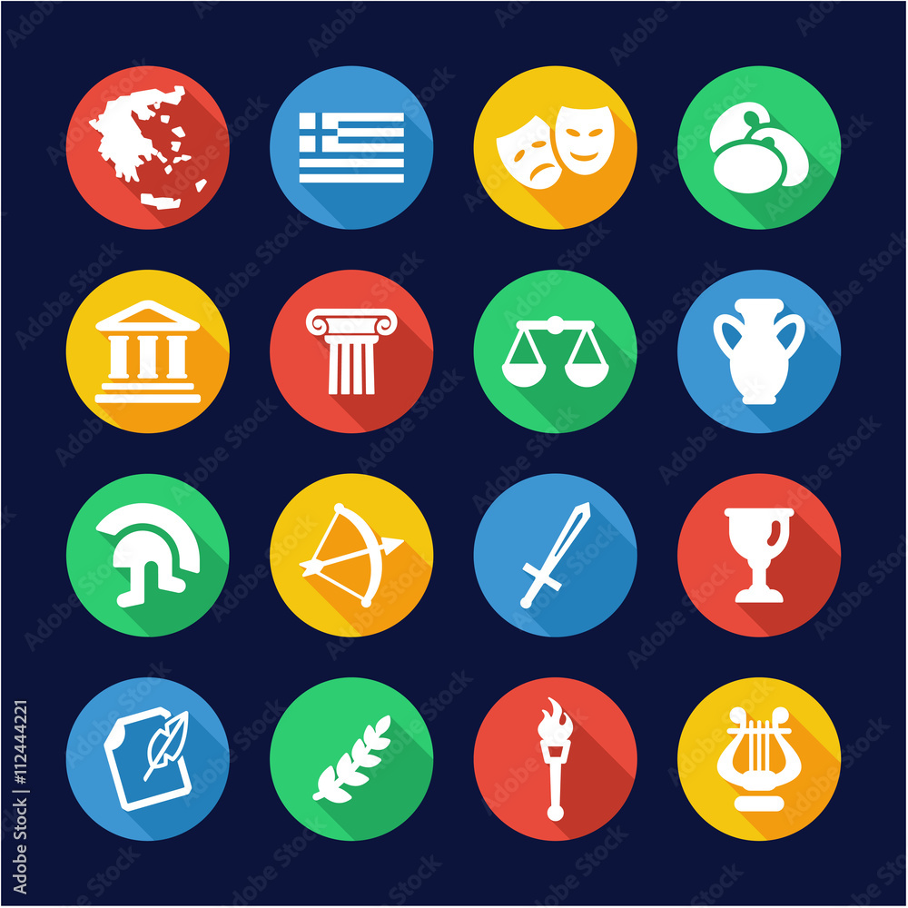 Greece Icons Flat Design Circle Greece Icons Flat Design Circle