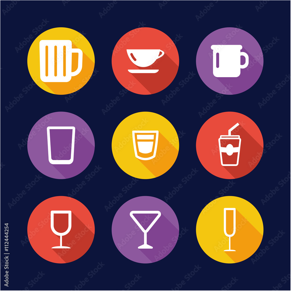 Glass Or Cup Icons Flat Design Circle Glass Or Cup Icons Flat Design Circle