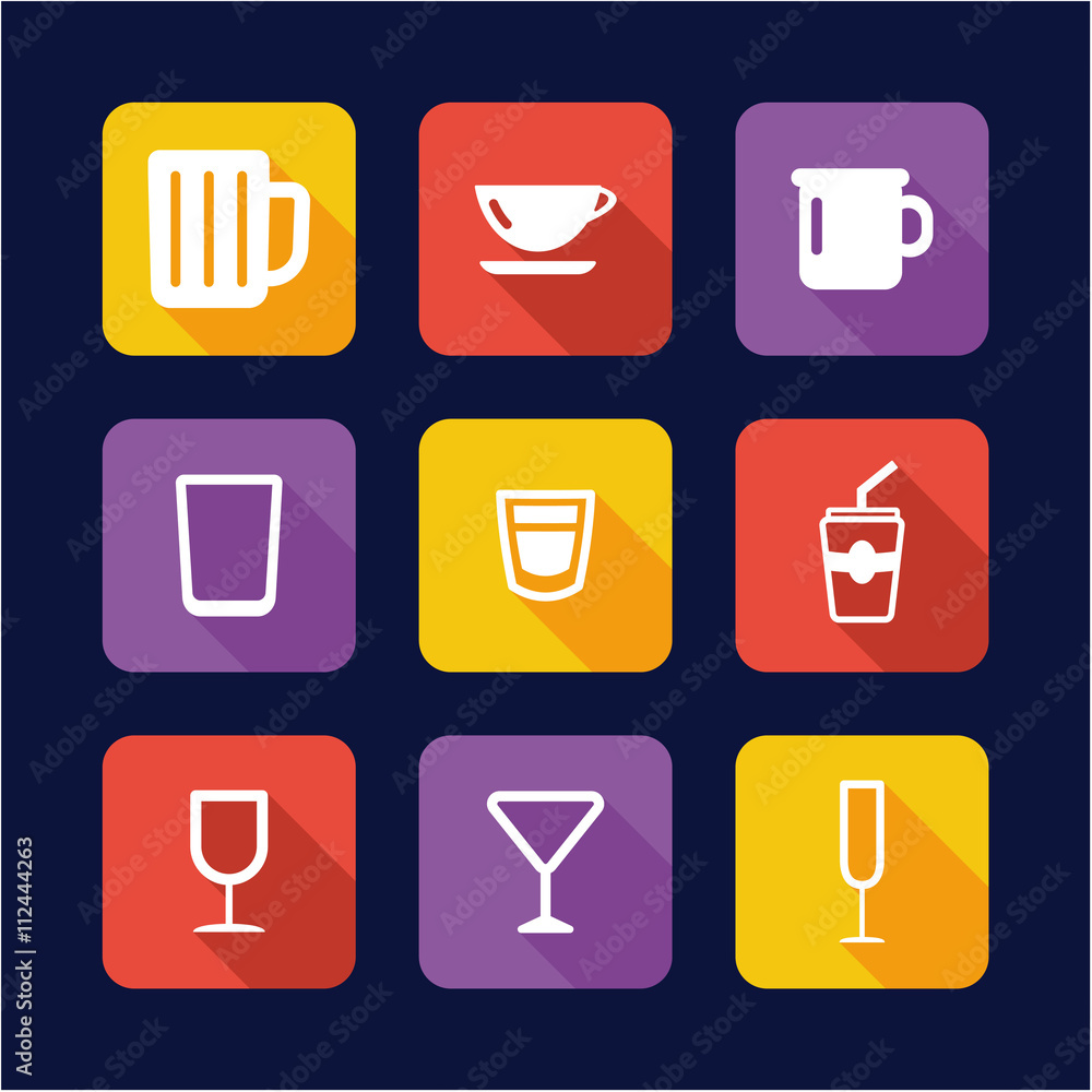 Glass Or Cup Icons Flat Design Glass Or Cup Icons Flat Design