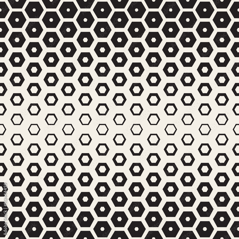 Vector Seamless White And Black Hexagon Halftone Grid Geometric Pattern Vector Seamless White And Black Hexagon Halftone Grid Geometric Pattern