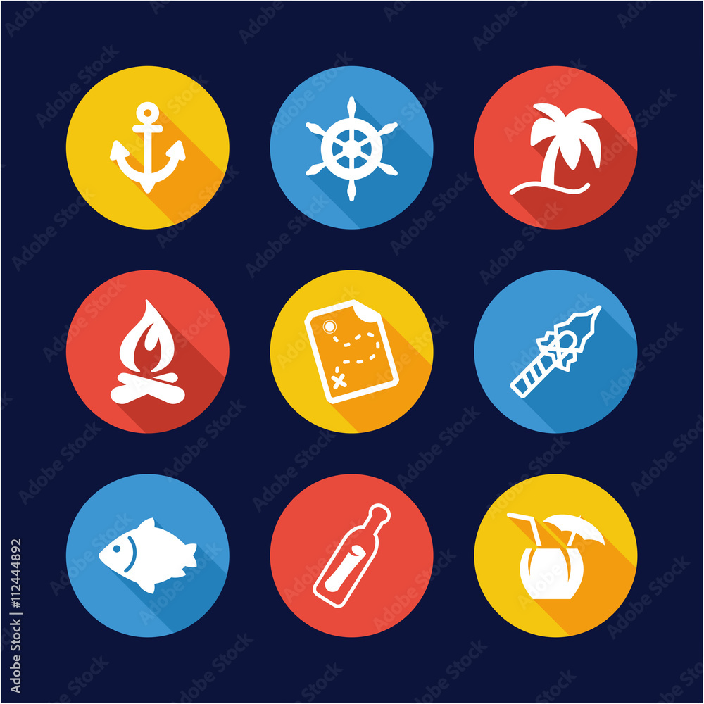 Desert Island Icons Flat Design Circle Desert Island Icons Flat Design Circle