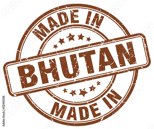 made in Bhutan brown grunge round stamp