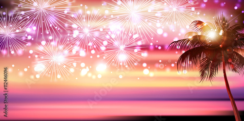 海　花火　風景　背景