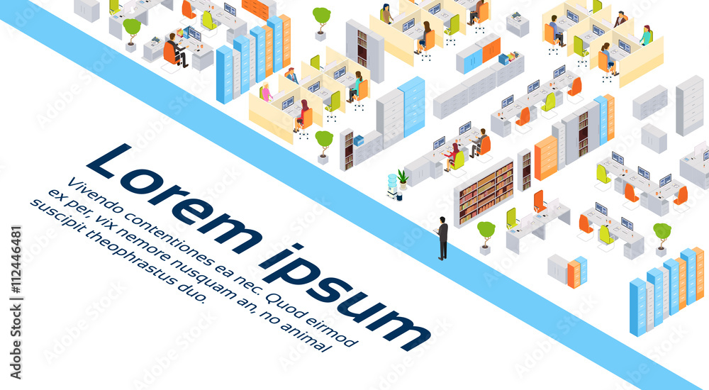 Modern Business Center Office Building Businesspeople Working Interior Copy Space 3d Isometric Modern Business Center Office Building Businesspeople Working Interior Copy Space 3d Isometric