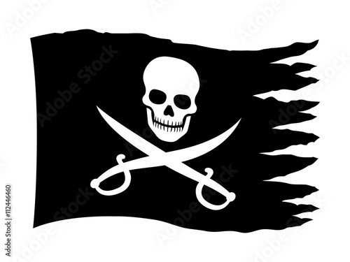 Pirate flag or banner with skull and crossed swords flat icon for apps and websites