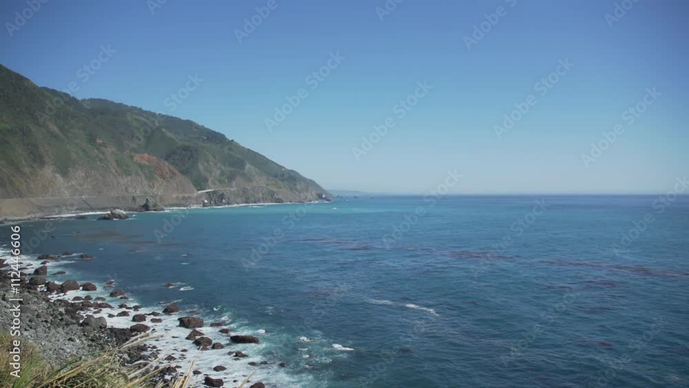Left pan view of coast along Big Sur Left pan view of coast along Big Sur